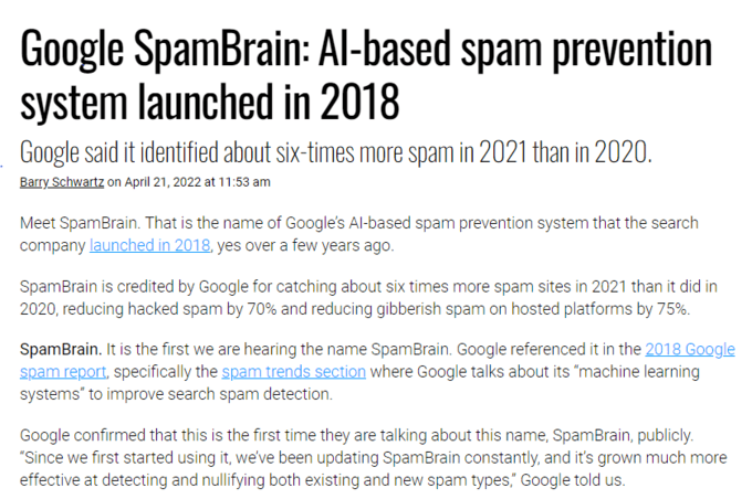 Artificial Intelligence Work Google SpamBrain 