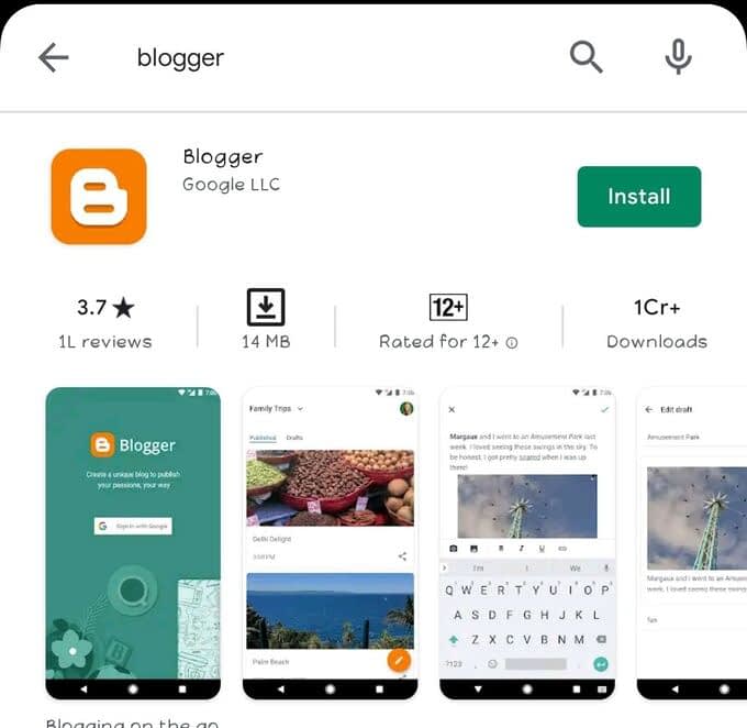 Blogger App in mobile Play Store 