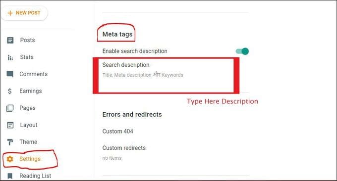 website meta tag update in Blogger