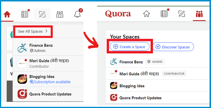 How to create own space in Quora