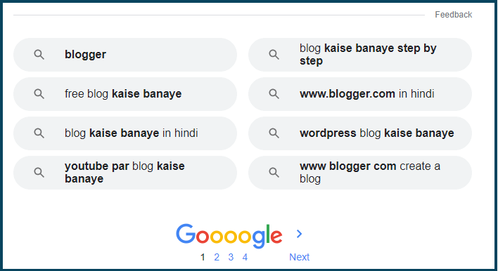 Google Search result page related searches section 