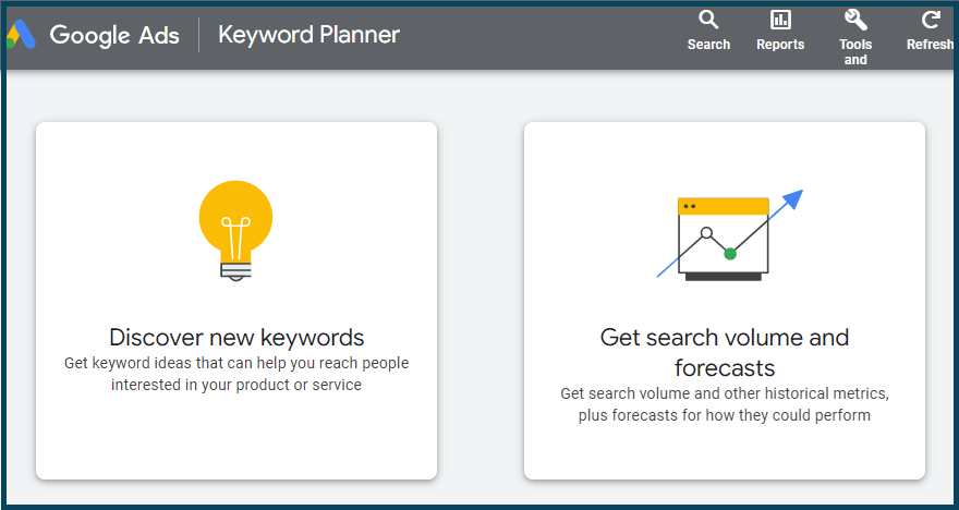 Google Keyword Planner tool for keyword research