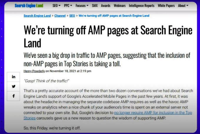 Search Engine Land Website AMP off