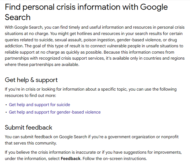 find personal crisis information with google search 